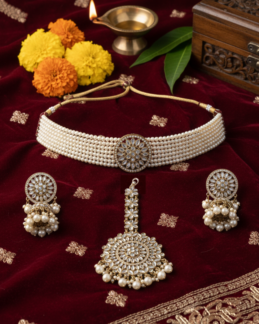Vidyut Circle Punjabi Mirror Choker Necklace Set