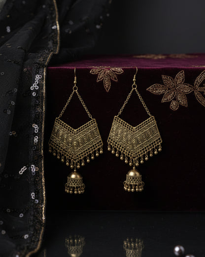 Gold Polished Akshat Oxidised Jhumka Earrings