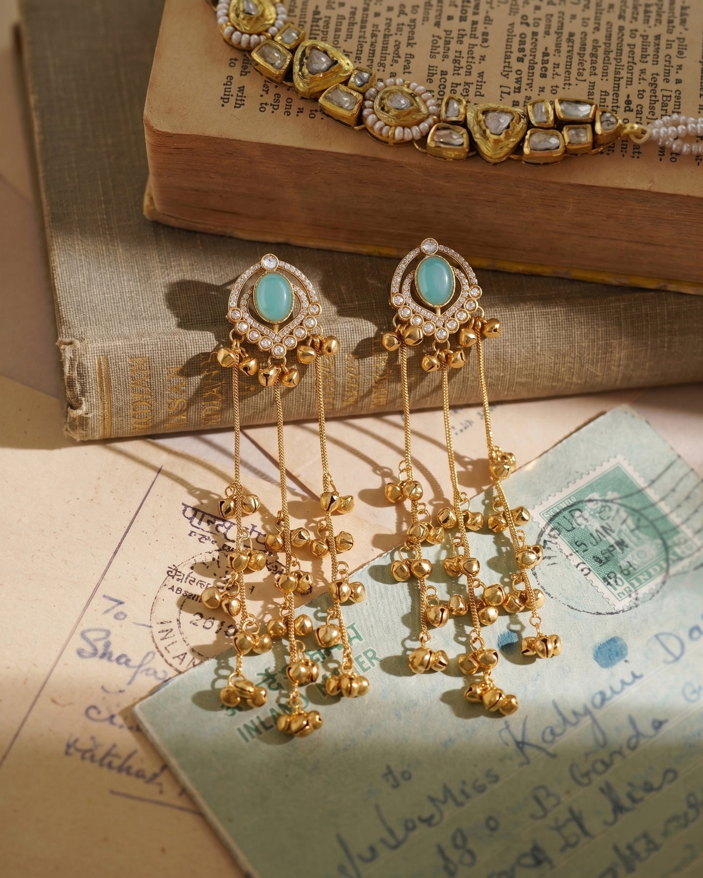 Turquoise Ekisha Kashmiri Look Ghunghru Jhumka Earring
