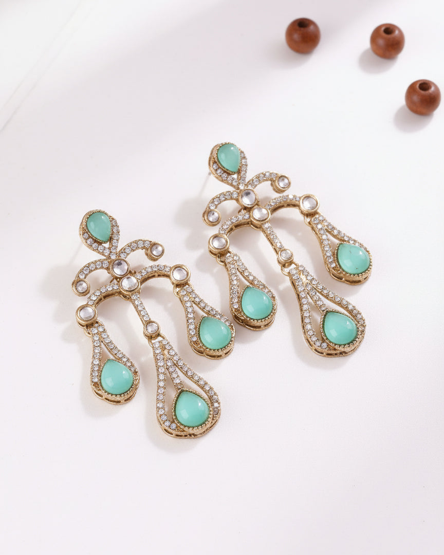 Mint Green Urvi Premium Designer Zircone Earring