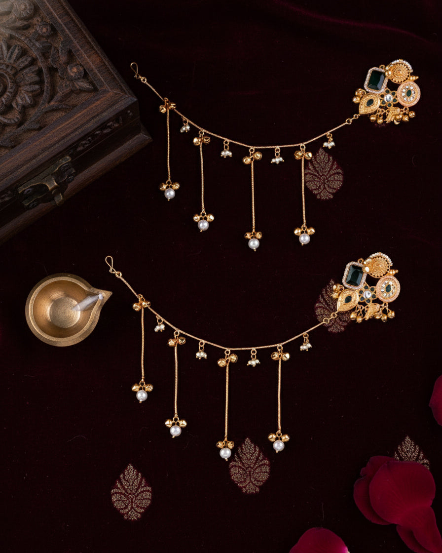 Emerald Yuvika Bahubali Earring with Kaan Chain