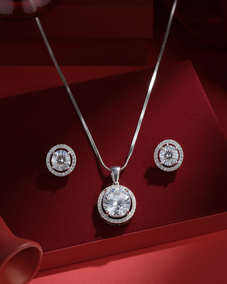 Silver Clarissa AD Pendant Necklace Set