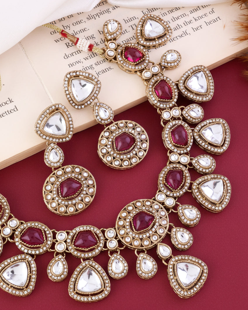 Onion Kavita Premium Polki Dupe Necklace with Earring and Teeka