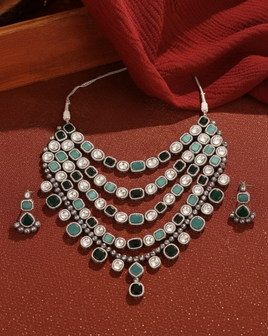 Mix Green Parineeti Wedding Necklace Set - Black