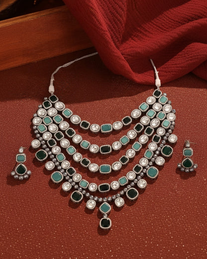 Mix Green Parineeti Wedding Necklace Set - Black