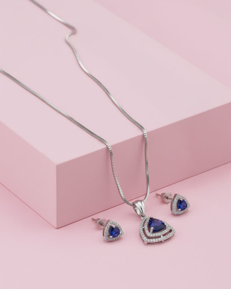 Blue Ava AD Pendant Necklace Set