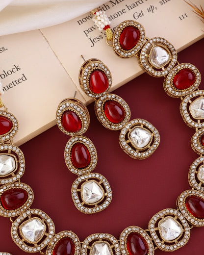 Ruby Rishita Premium Polki Dupe Necklace with Earring and Teeka