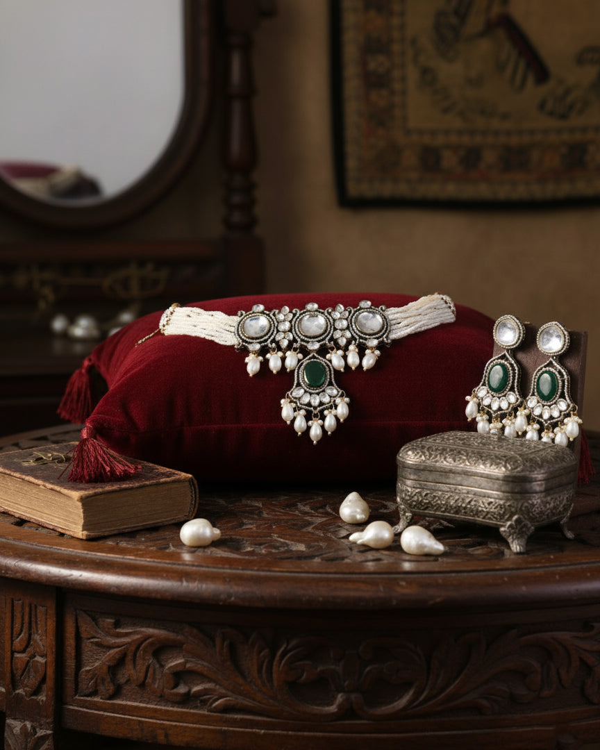 Green Rowan Premium Monalisa Necklace Set with Earring