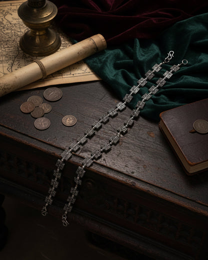 Silver Tavish Oxidised Anklet - 2 Pair