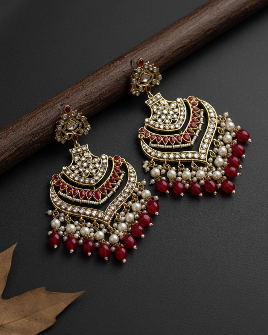 Red Barkha Chandbali