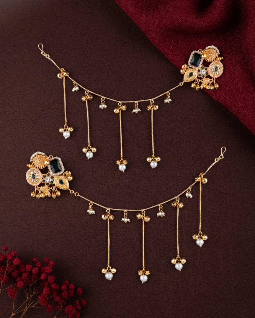 Emerald Yuvika Bahubali Earring with Kaan Chain