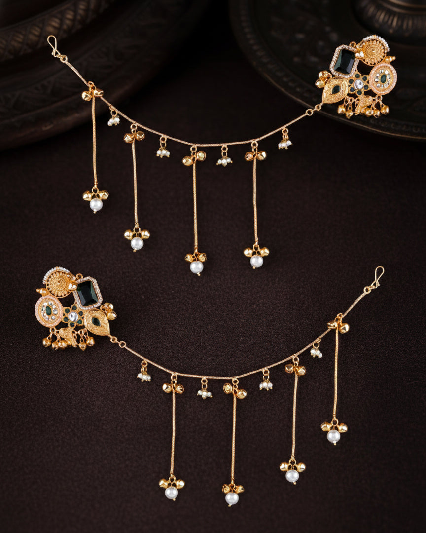 Emerald Yuvika Bahubali Earring with Kaan Chain