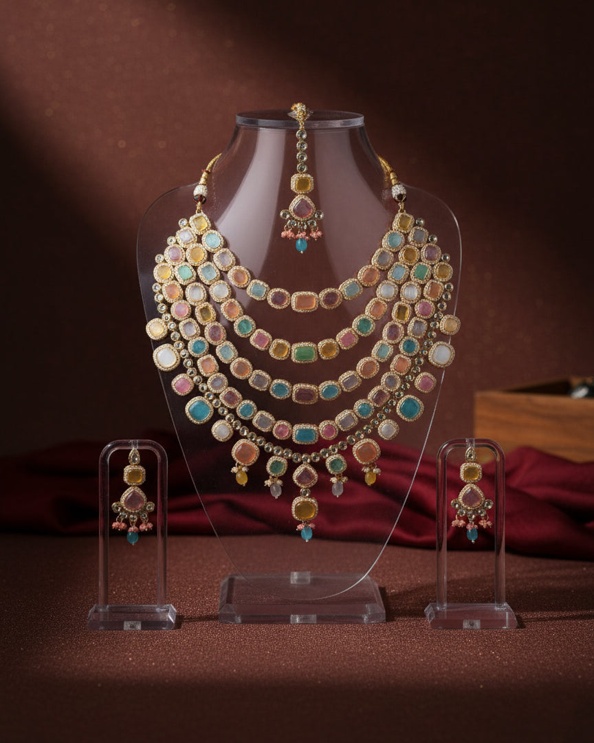 Multi Parineeti Wedding Necklace Set - Gold