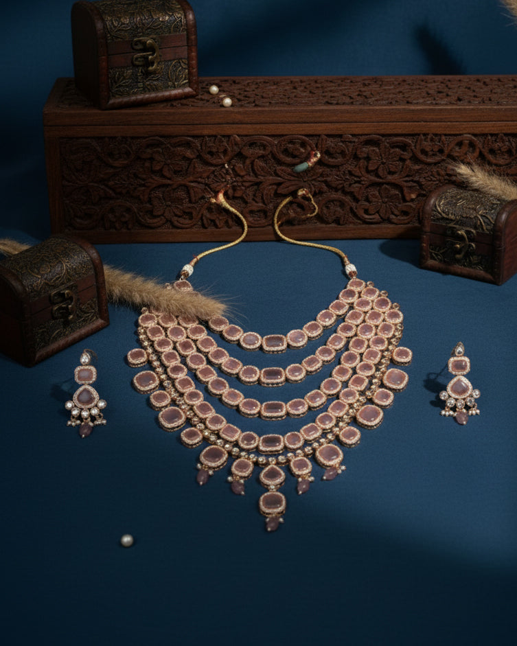 Onion Blush Parineeti Wedding Necklace Set - Gold