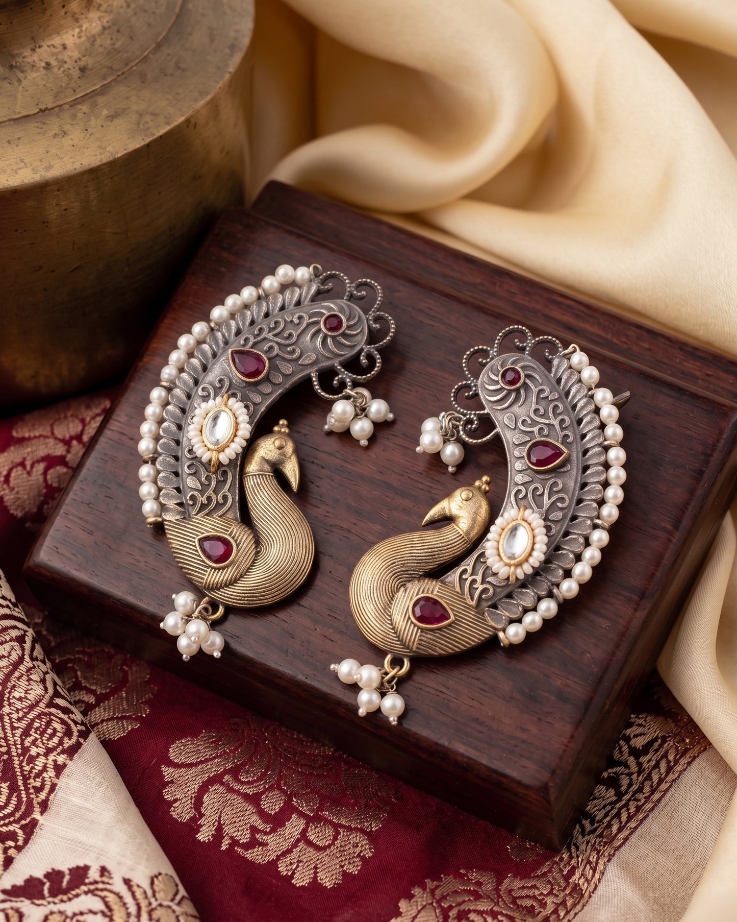 Ruby White Uraisha Designer Ear Cuff Earring