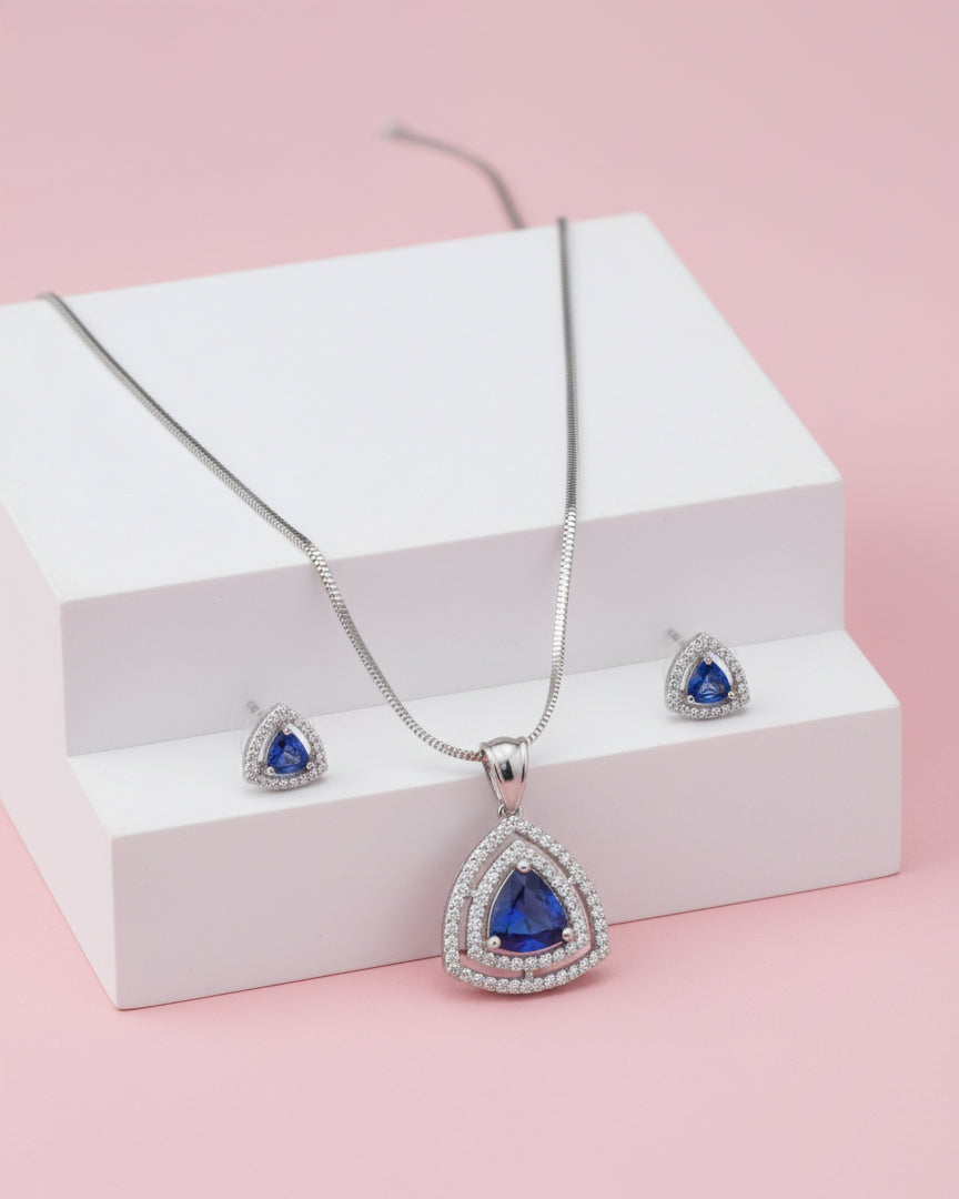 Blue Ava AD Pendant Necklace Set