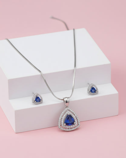 Blue Ava AD Pendant Necklace Set