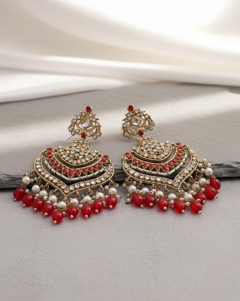 Red Barkha Chandbali