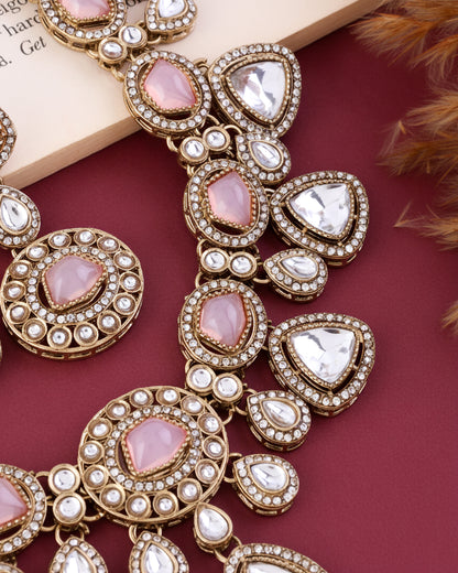 Blush Kavita Premium Polki Dupe Necklace with Earring and Teeka