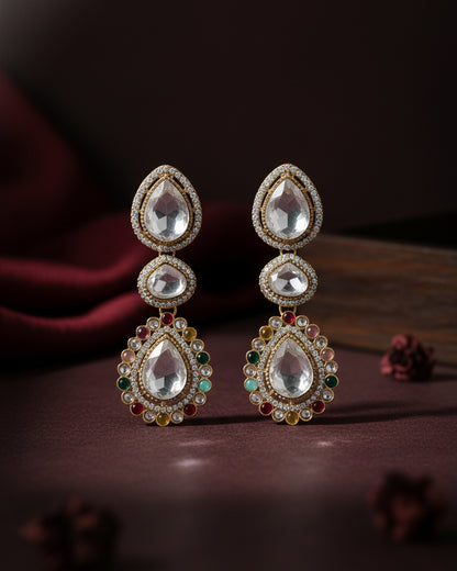 Multi Silver Amani Premium Designer Zircone Polki Dupe Earring