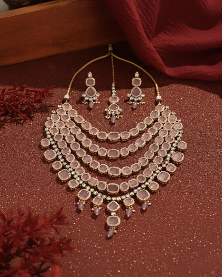 Onion Blush Parineeti Wedding Necklace Set - Gold