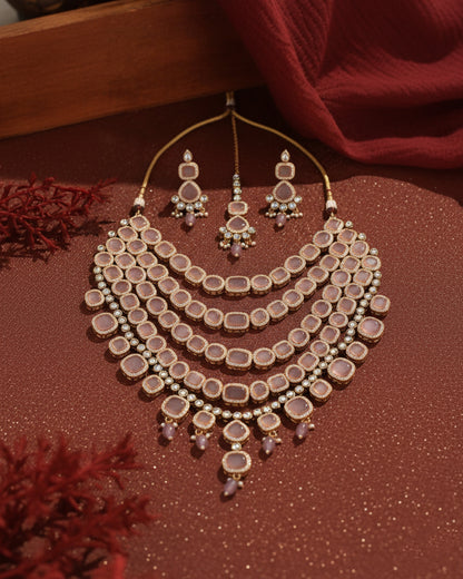 Onion Blush Parineeti Wedding Necklace Set - Gold