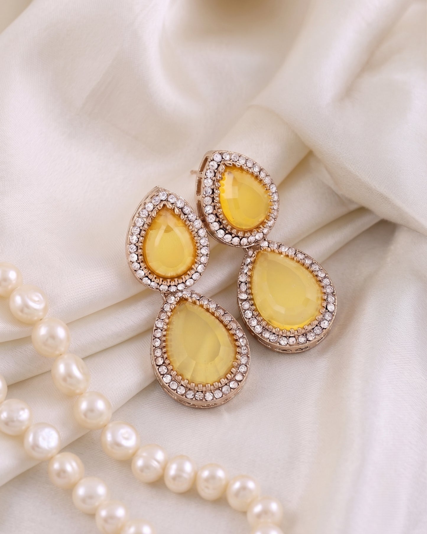 Yellow Ishmrita Premium Designer Zircone Polki Dupe Earring