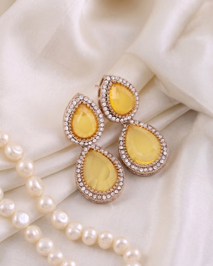 Yellow Ishmrita Premium Designer Zircone Polki Dupe Earring