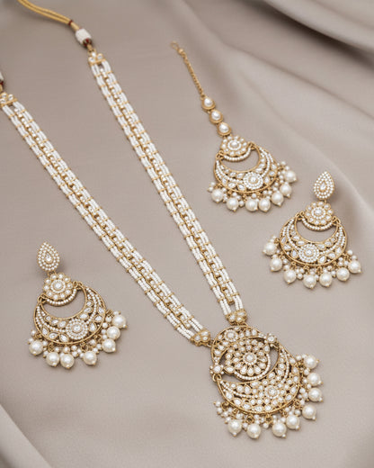 Pearl Travini Premium Long Necklace With Earring & Teeka