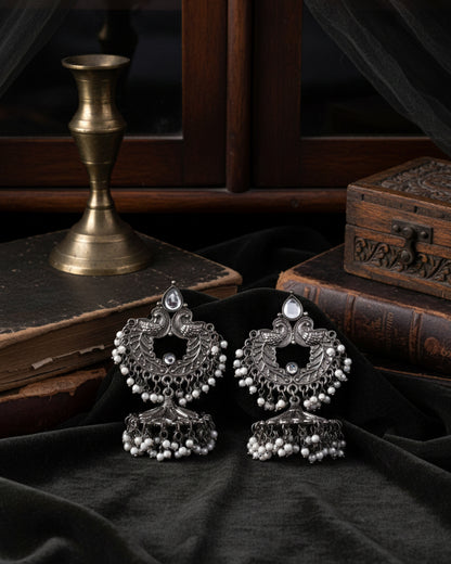 Silver Aseera Oxidised Jhumka Earrings