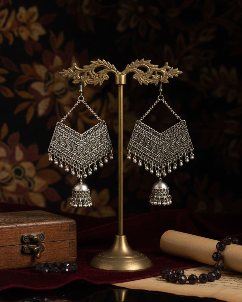 Silver Akshat Oxidised Jhumka Earrings