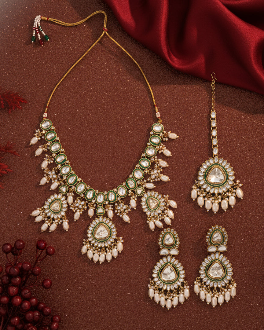 Rameeqa Designer Necklace Set with Earring and Mangteeka