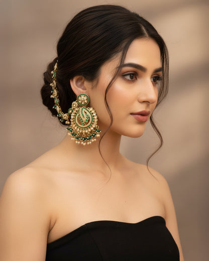 Green Arajashree Bahubali Chandbali with Sahara