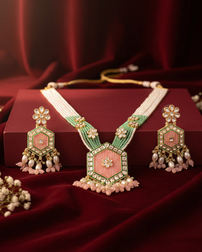 Blush Mint Neelika Long Necklace Set with Earring