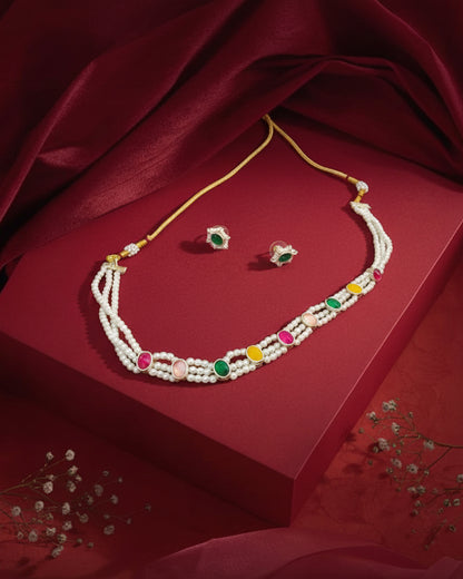 Phool Multi Colored Pearl Choker With Stud