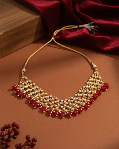 Red Kaveri Designer Indo Western Necklace