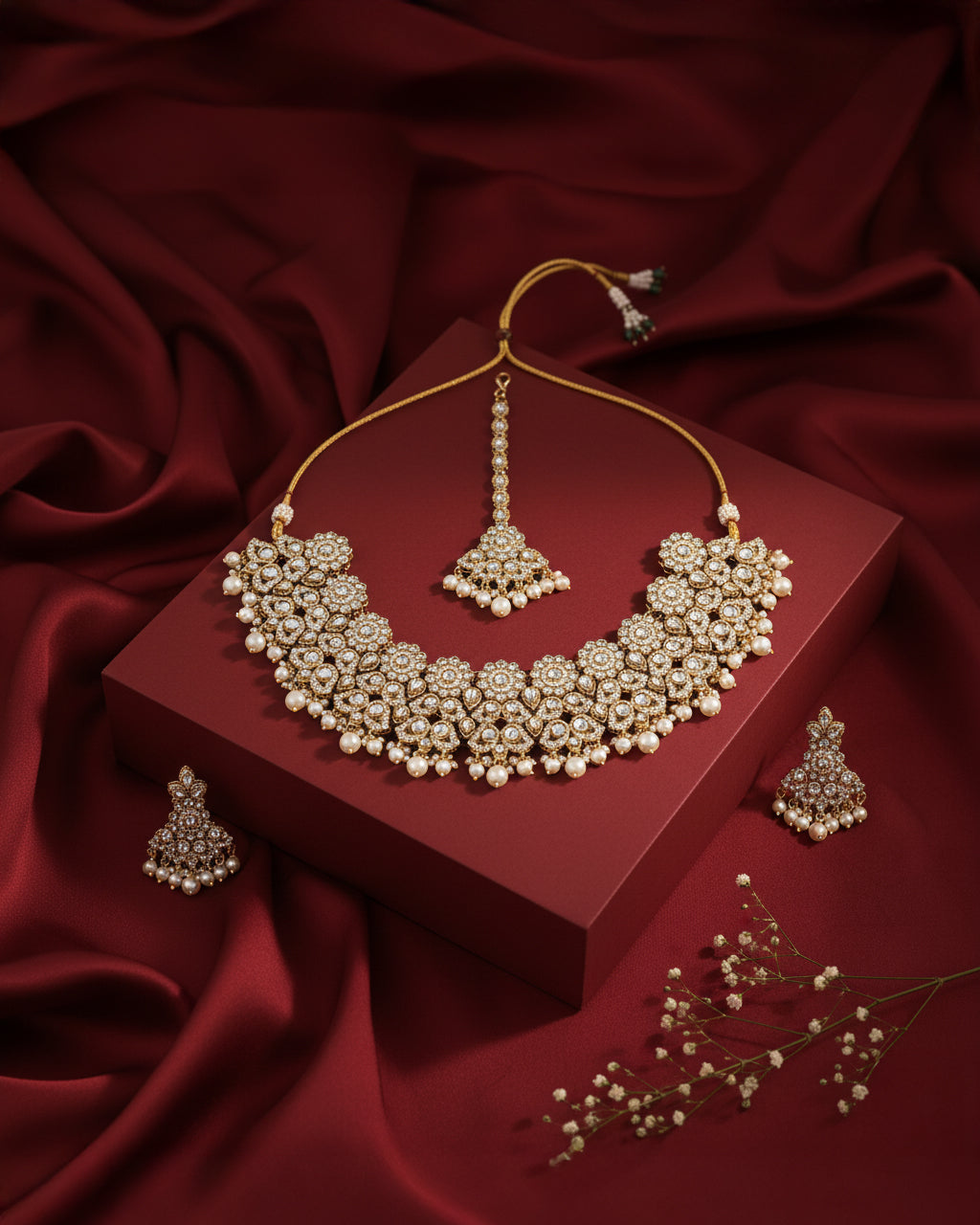 Pearl Mahvika Premium Necklace with Earring and Teeka