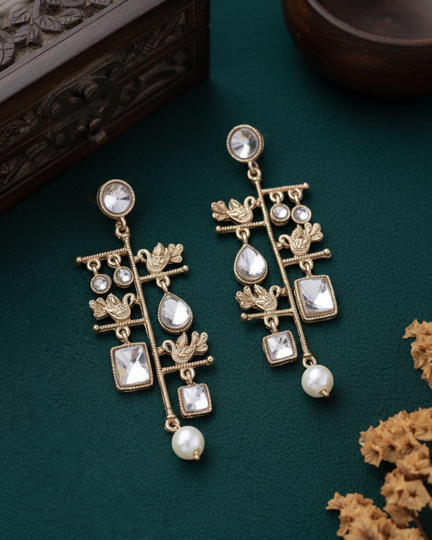 White Mohana Designer Peacock Earring