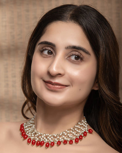 Red Kaveri Designer Indo Western Necklace