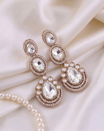 Silver Amreen Premium Designer Zircone Polki Dupe Earring