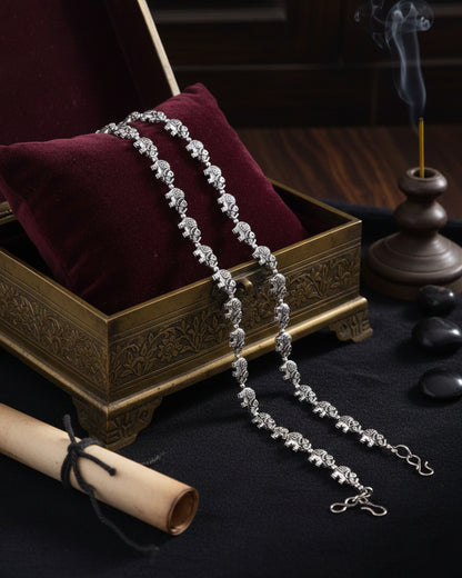Silver Saahir Oxidised Anklet - 2 Pair
