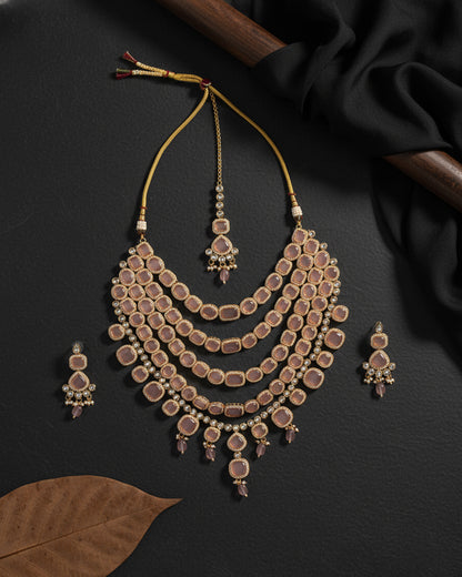 Onion Blush Parineeti Wedding Necklace Set - Gold