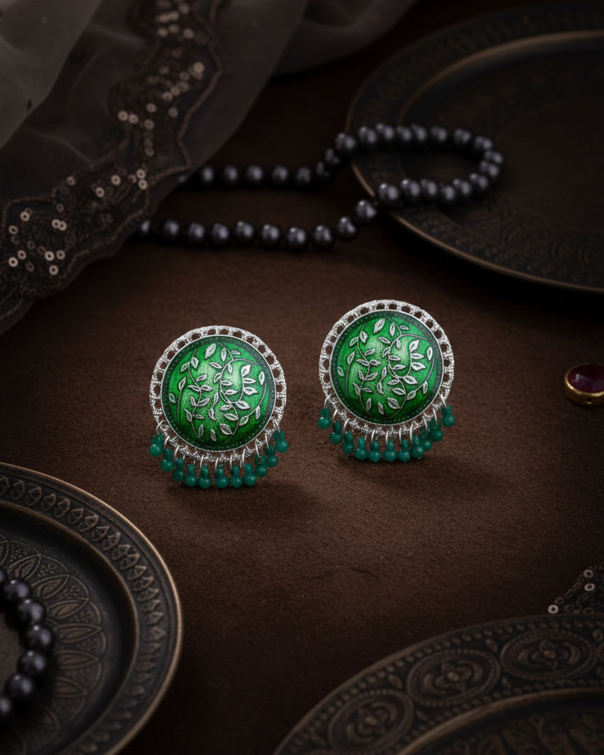 Green Hamsika Oxidised Stud Earrings