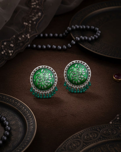 Green Hamsika Oxidised Stud Earrings
