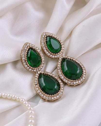 Green Ishmrita Premium Designer Zircone Polki Dupe Earring