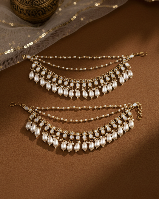 Ishara Bahubali Kundan Kaan Chain Pair