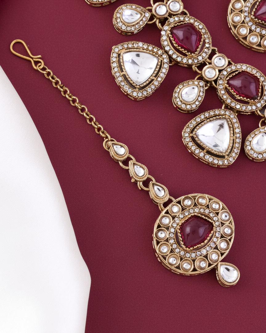 Onion Kavita Premium Polki Dupe Necklace with Earring and Teeka