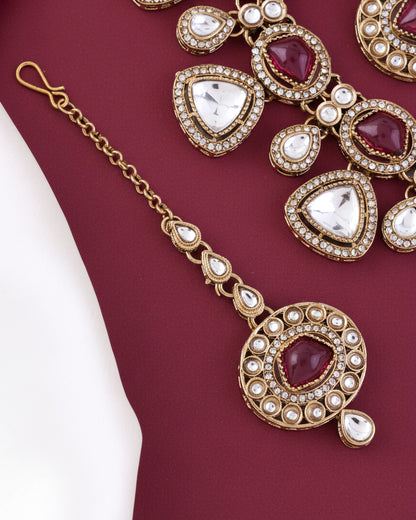 Onion Kavita Premium Polki Dupe Necklace with Earring and Teeka