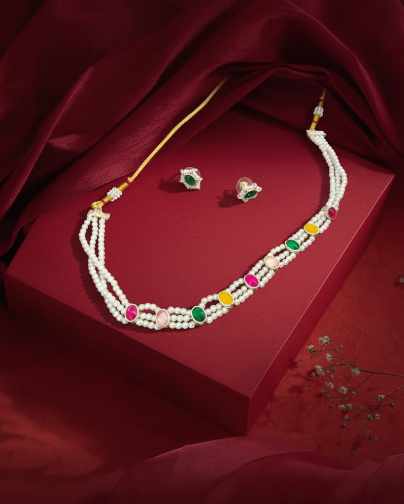 Phool Multi Colored Pearl Choker With Stud