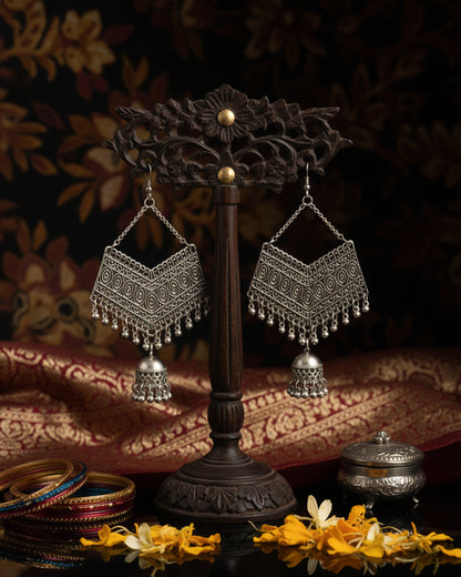 Silver Akshat Oxidised Jhumka Earrings
